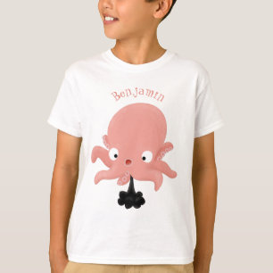 T-shirt Caricature de bébé pieuvre rose mignonne humour