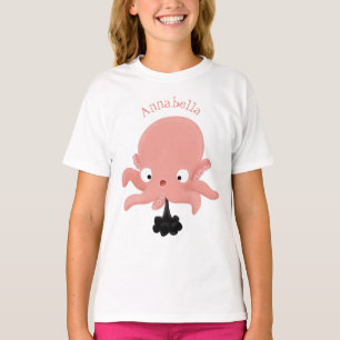 T-shirt Caricature de bébé pieuvre rose mignonne humour