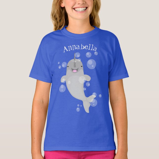 T-shirt Caricature de bulles de narval joyeux (Devant)