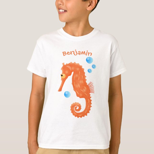 T-shirt Caricature de bulles d'hippocampe orange (Devant)