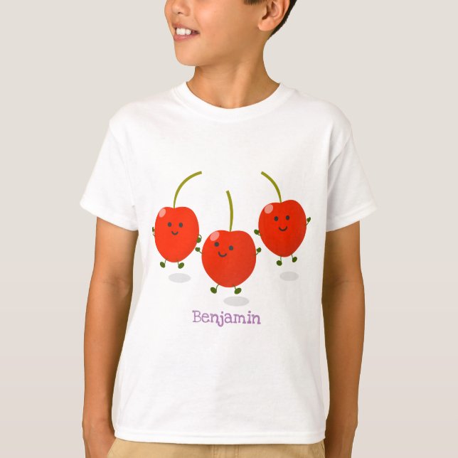 T-shirt Caricature de cerises rouges à sauter mûr (Devant)