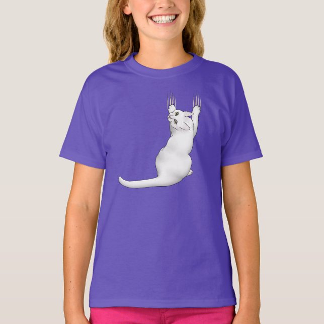T-shirt Caricature de chat blanc dessinant gratter et déch (Devant)