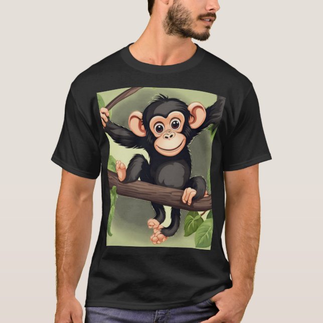 T-shirt Caricature de chimpanzé fou mignon (Devant)