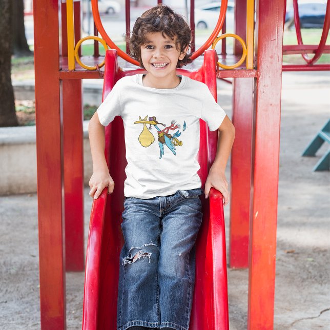 T-shirt Caricature de cigogne avec lunettes et paquet bébé (Créateur téléchargé)