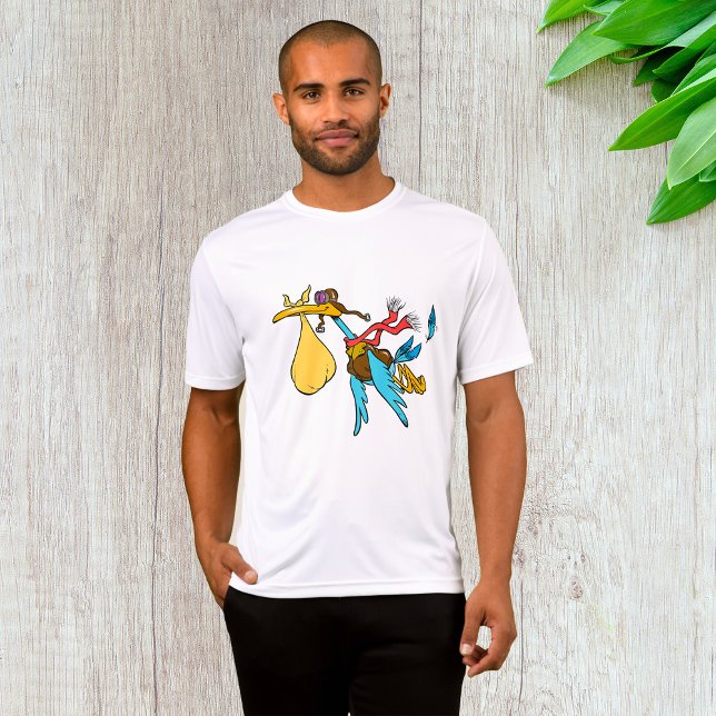 T-shirt Caricature de cigogne avec lunettes et paquet bébé (Créateur téléchargé)