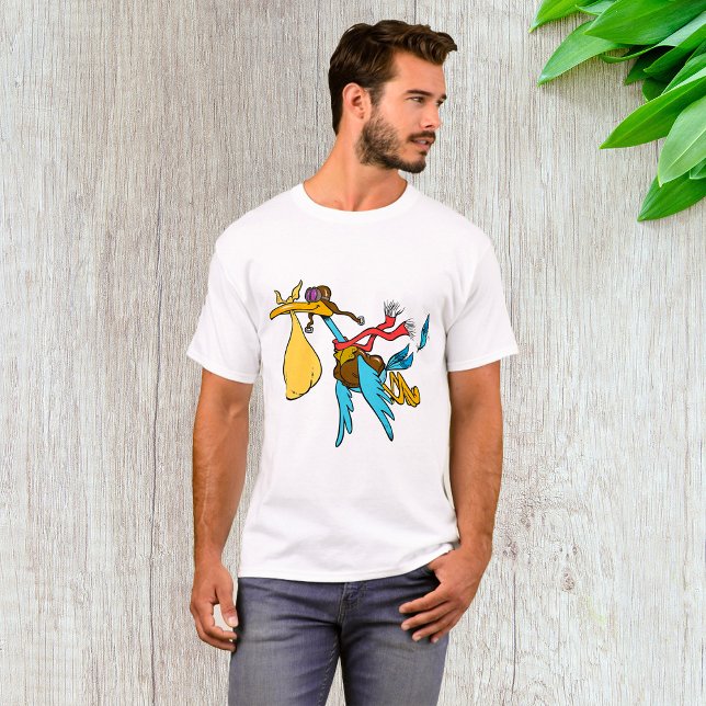 T-shirt Caricature de cigogne avec lunettes et paquet bébé (Créateur téléchargé)