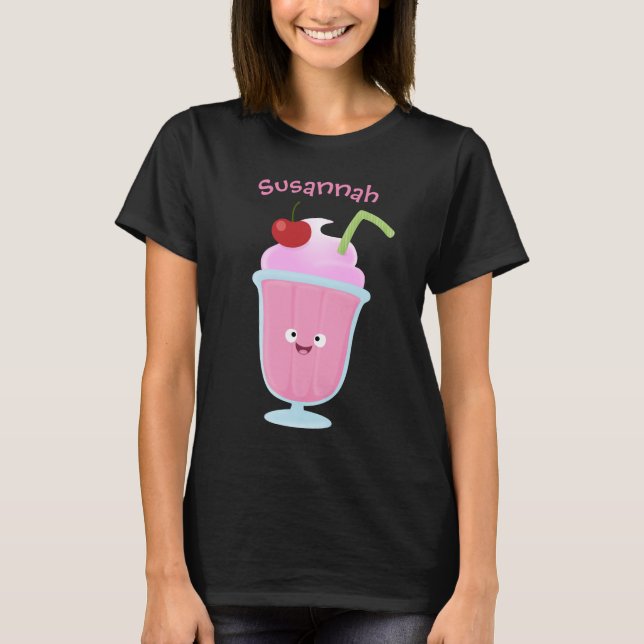 T-shirt Caricature de crème glacée de fraise mignonne (Devant)