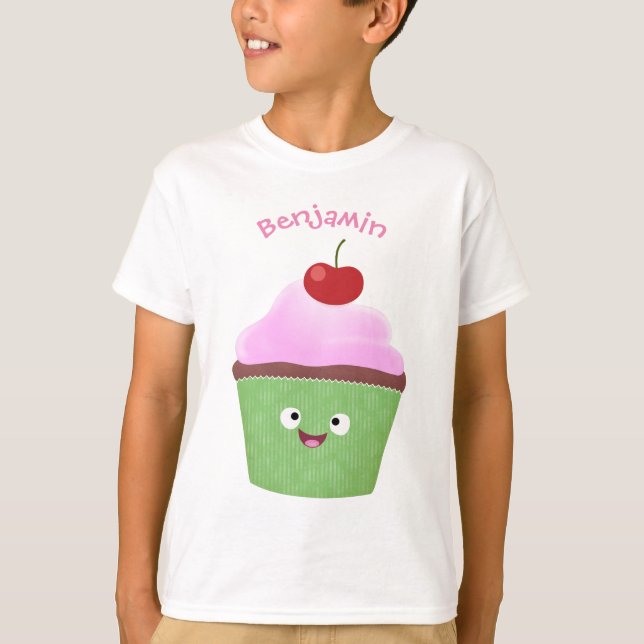 T-shirt Caricature de cupcake joyeux (Devant)