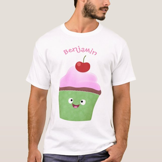 T-shirt Caricature de cupcake joyeux (Devant)