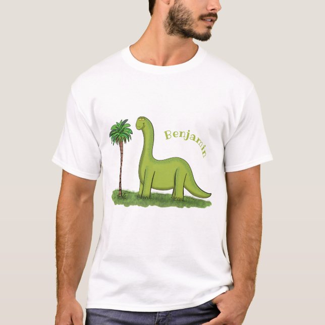 T-shirt Caricature de dinosaure de brontosaurus vert migno (Devant)
