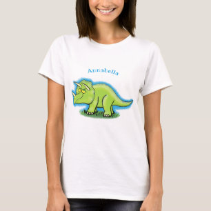T-shirt Caricature de dinosaure de triceratops vert mignon