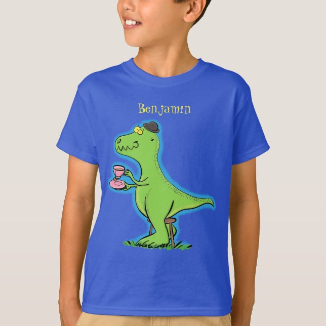 T-shirt Caricature de dinosaure vert t rex (Devant)