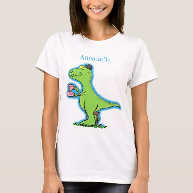 T-shirt Caricature de dinosaure vert t rex (Devant)