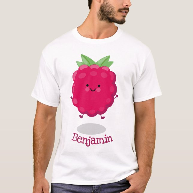 T-shirt Caricature de framboise très heureuse (Devant)