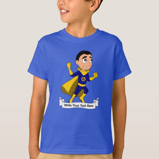 T-shirt Caricature de garçon super-héros personnalisée (Devant)