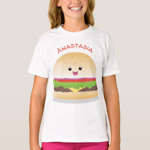T-shirt Caricature de hamburger kawaii joyeux