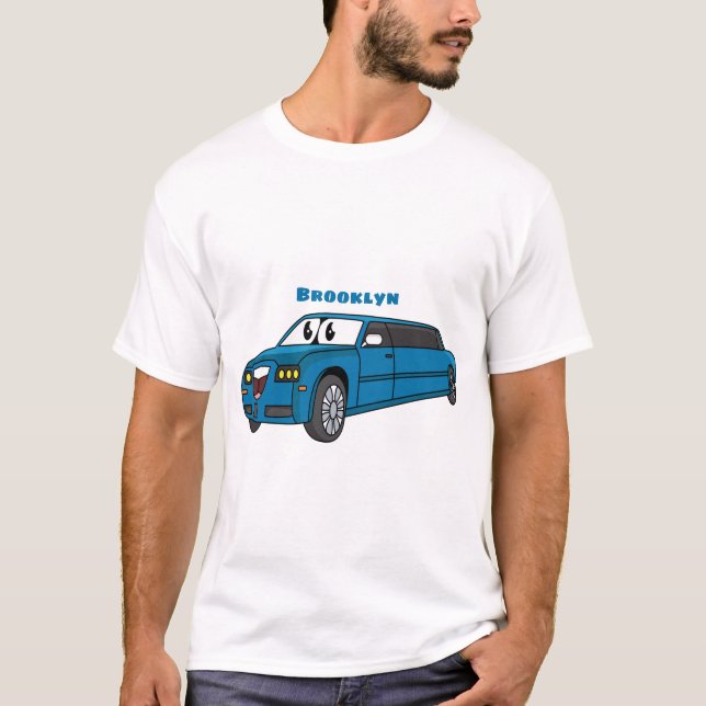T-shirt Caricature de la Limousine bleu mignonne (Devant)