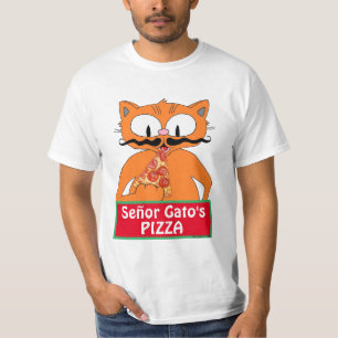 T-shirt Caricature de la pizza de Señor Gato Mustache Chat