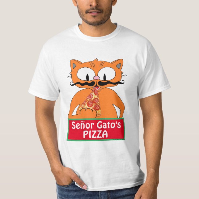 T-shirt Caricature de la pizza de Señor Gato Mustache Chat (Devant)