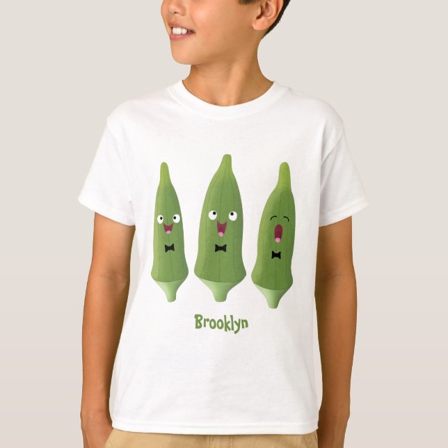 T-shirt Caricature de légumes de l'okra chantante mignonne (Devant)