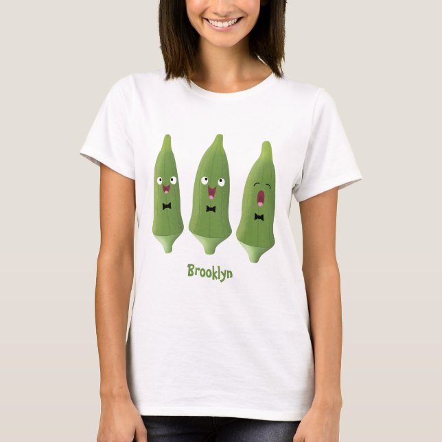 T-shirt Caricature de légumes de l'okra chantante mignonne (Devant)