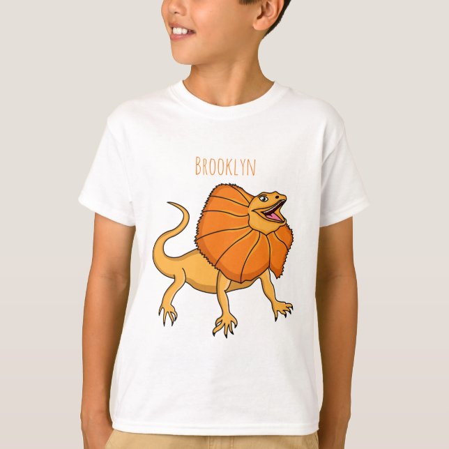 T-shirt Caricature de lézard à col frisé orange (Devant)
