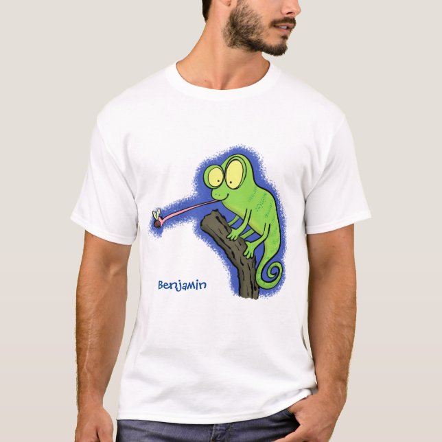 T-shirt Caricature de lézard de caméléon vert joyeux (Devant)
