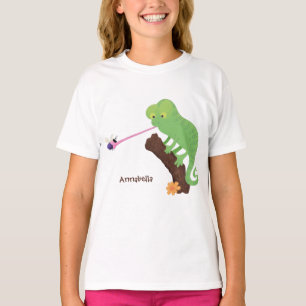 T-shirt Caricature de lézard de caméléon vert joyeux