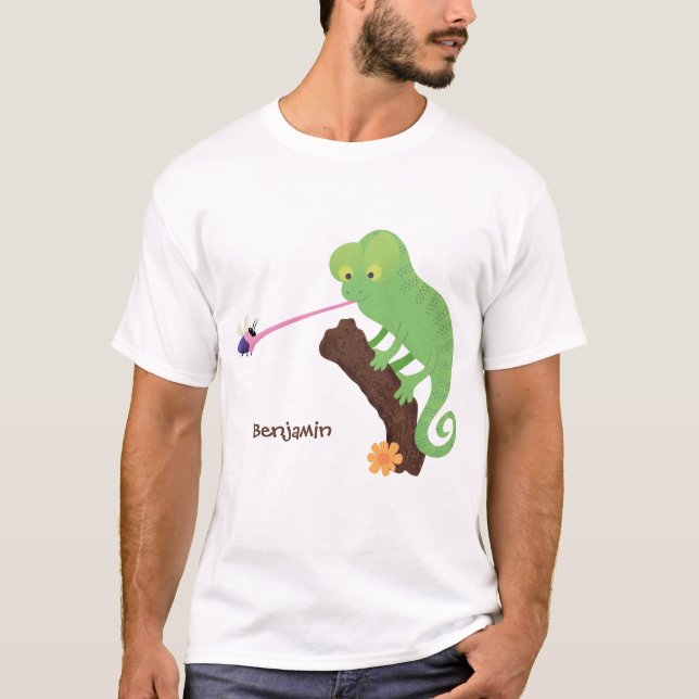 T-shirt Caricature de lézard de caméléon vert joyeux (Devant)