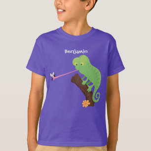 T-shirt Caricature de lézard de caméléon vert joyeux