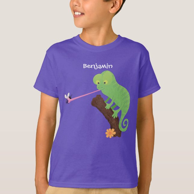 T-shirt Caricature de lézard de caméléon vert joyeux (Devant)