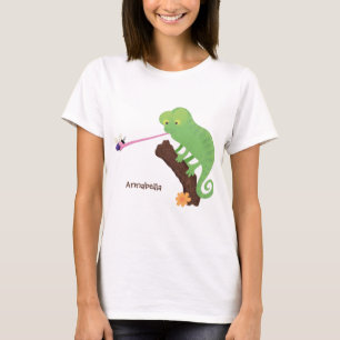 T-shirt Caricature de lézard de caméléon vert joyeux