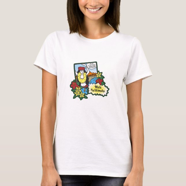 T-shirt Caricature de Noël hawaïen de Hula Girl Mele Kalik (Devant)