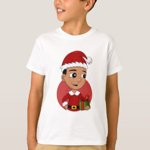 T-shirt Caricature de Noël pour garçon aux cheveux noirs T