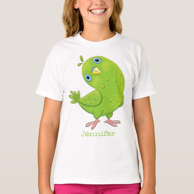 T-shirt Caricature de perruche verte curieuse (Devant)