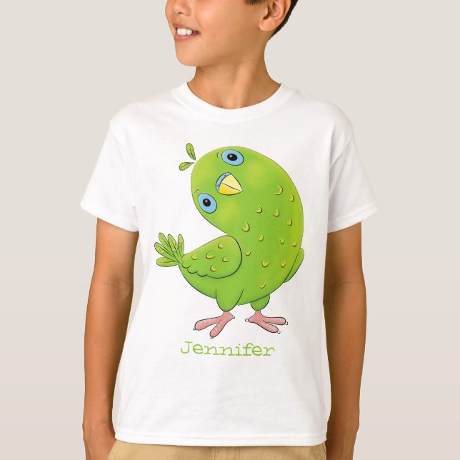T-shirt Caricature de perruche verte curieuse (Devant)
