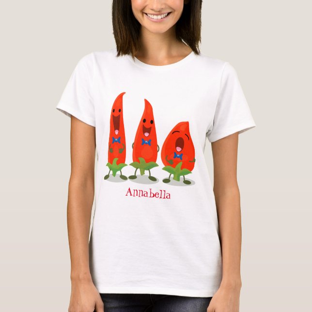 T-shirt Caricature de piments chantants mignons (Devant)