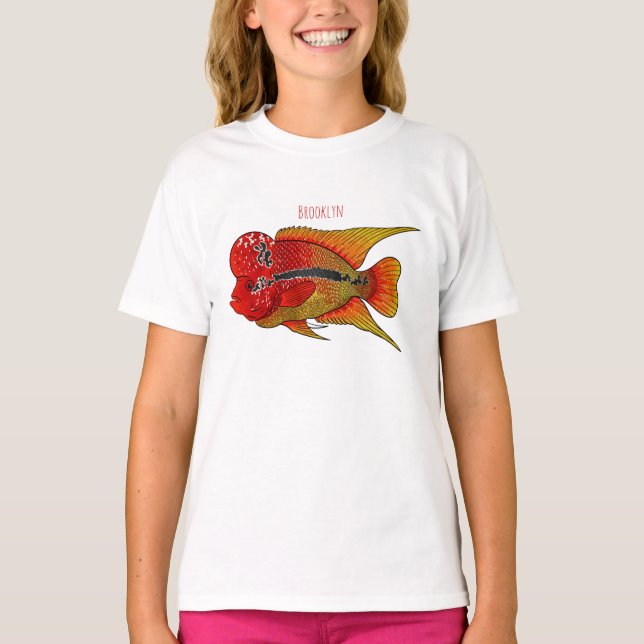 T-shirt Caricature de poisson cichlide à fleur (Devant)