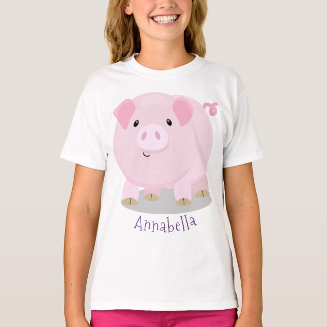 T-shirt Caricature de porc mignon rose pot vendue (Devant)