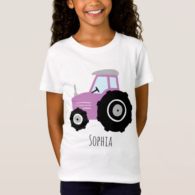 T-Shirt Caricature de tracteur de ferme mauve pour filles  (Devant)