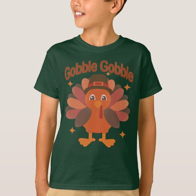 T-shirt Caricature de Turquie Thanksgiving - "Gobble Gobbl (Devant)