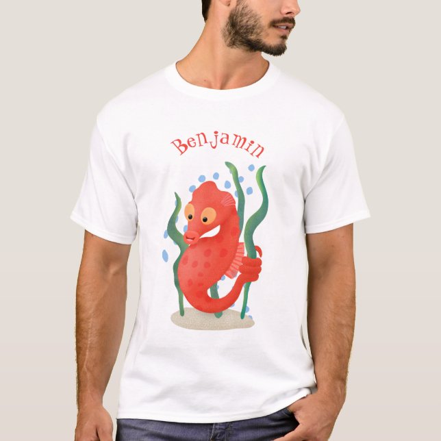 T-shirt Caricature d'hippocampe rouge mignon (Devant)
