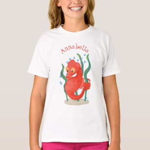 T-shirt Caricature d'hippocampe rouge mignon