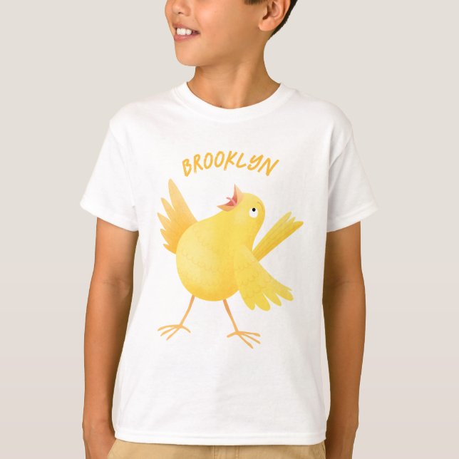 T-shirt Caricature d'oiseau canari jaune chantant mignon (Devant)