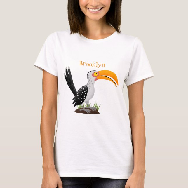 T-shirt Caricature d'oiseau de safari de barbecue jaune am (Devant)