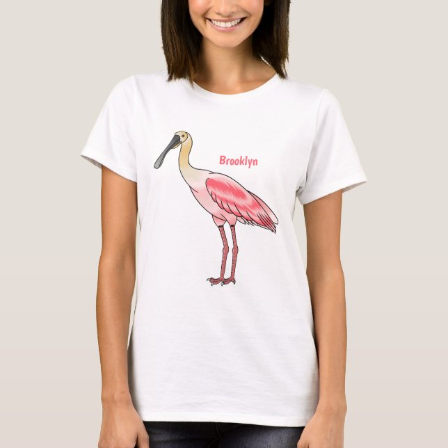 T-shirt Caricature d'oiseau de spatule de rose (Devant)