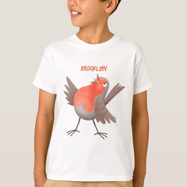 T-shirt Caricature d'oiseau rouge chantant mignon (Devant)