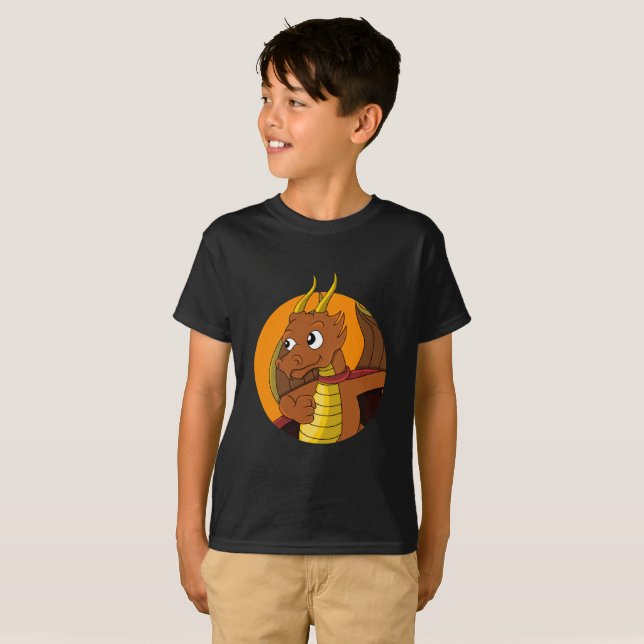 T-shirt caricature dragon orange (Devant entier)
