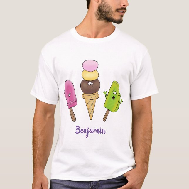 T-shirt Caricature drôles de glace popsicle dessin animé t (Devant)