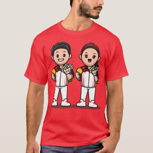 T-shirt Caricature Du Champion Gagnante Du Petit Garçon Et